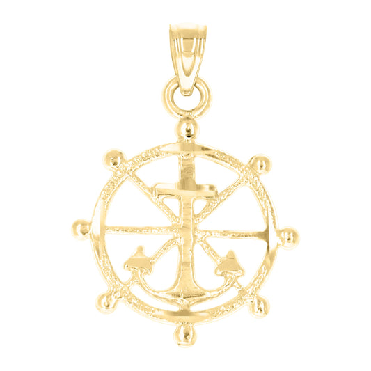 10k Yellow Gold Unisex Anchor Wheel Religious Charm Pendant