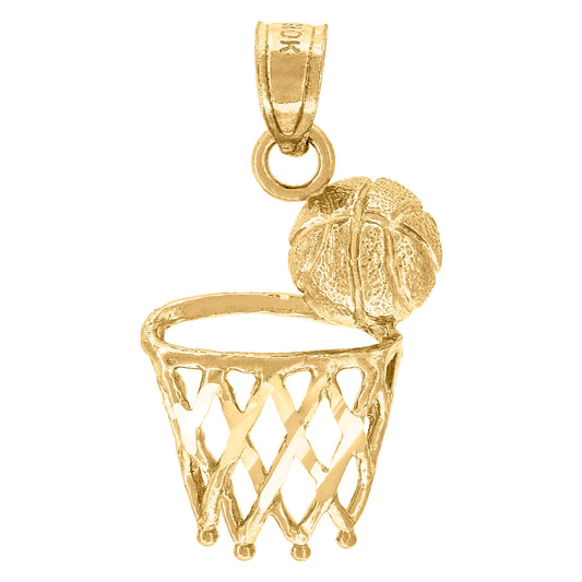 10k Yellow Gold Unisex Basket Ball Sports Charm Pendant