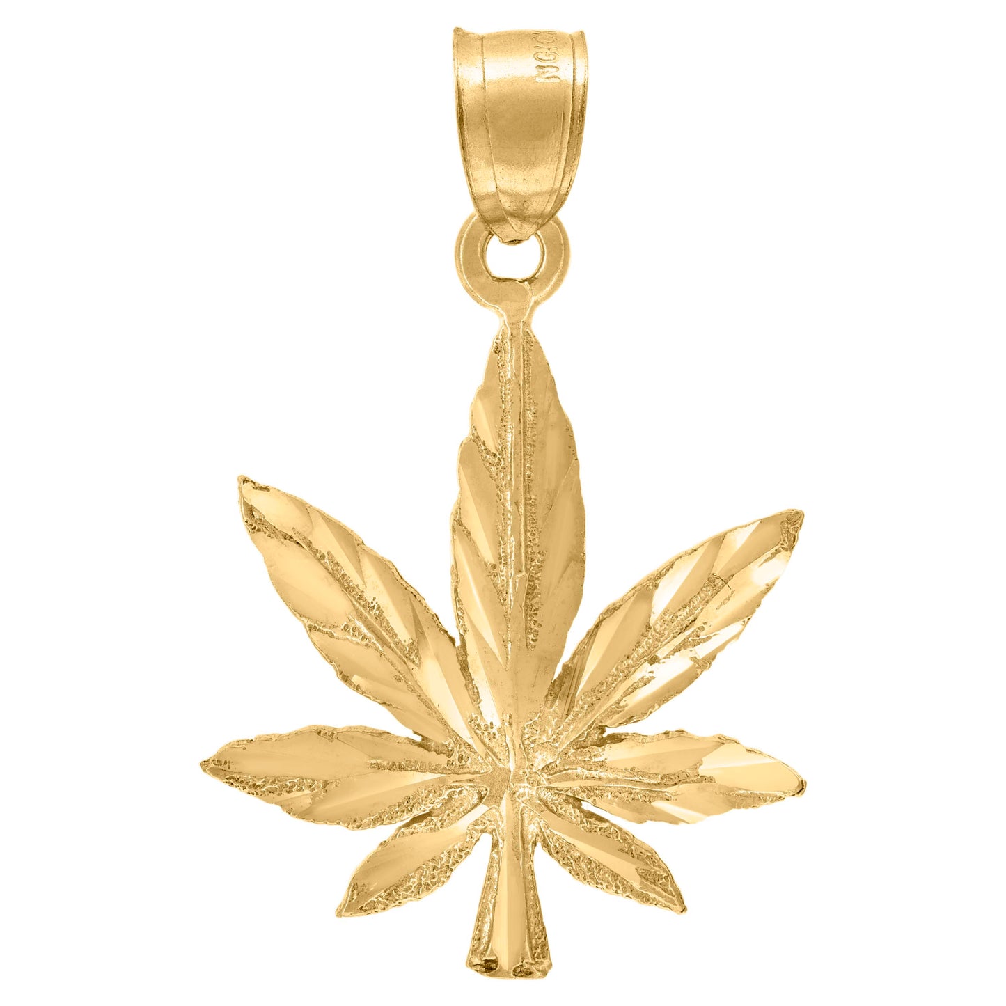 10k Yellow Gold Mens Diamond Cut Marijuana Leaf Charm Pendant