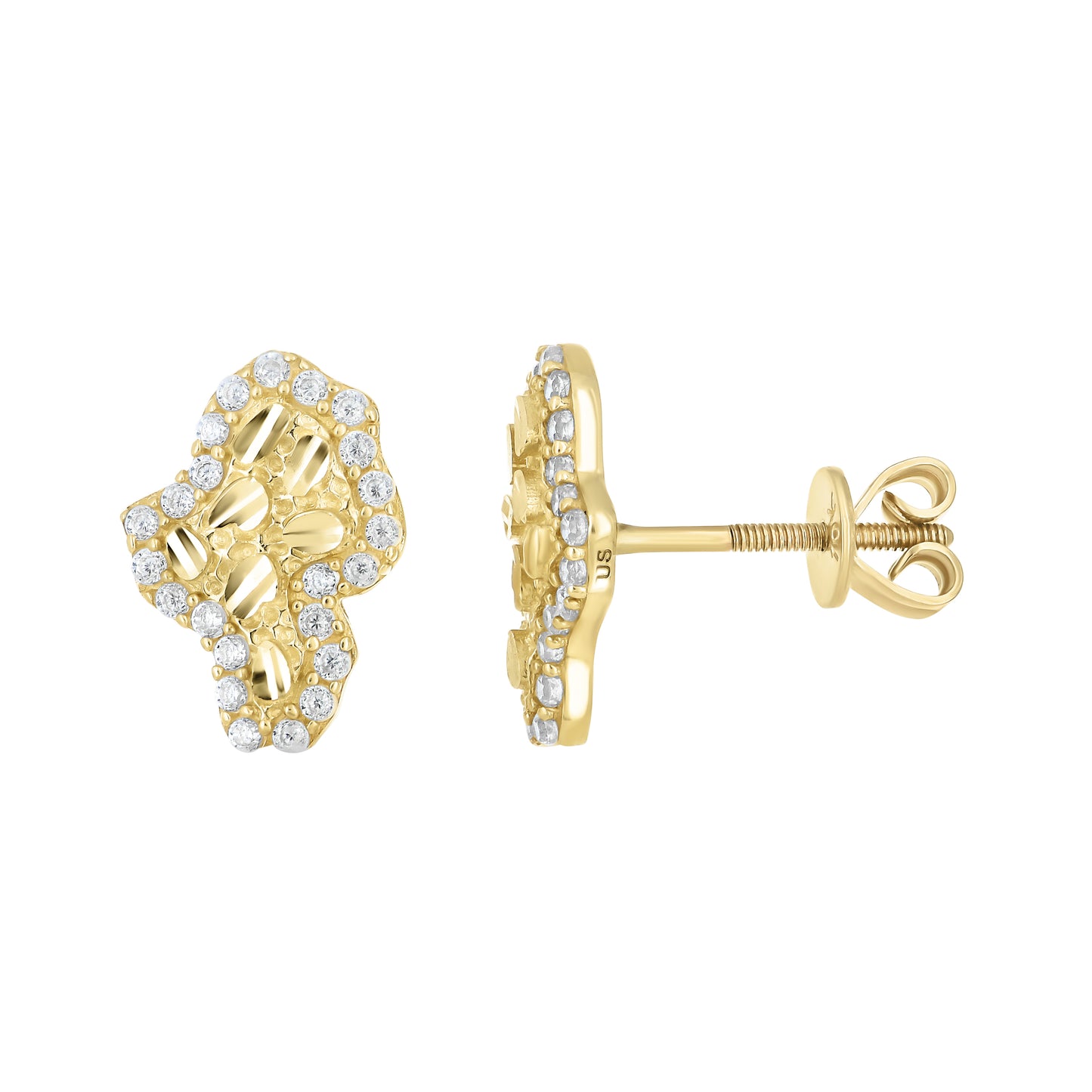 10k Yellow Gold Unisex Cubic Zirconia Map Stud Earrings