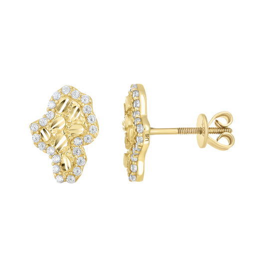 10k Yellow Gold Unisex Cubic Zirconia Map Stud Earrings