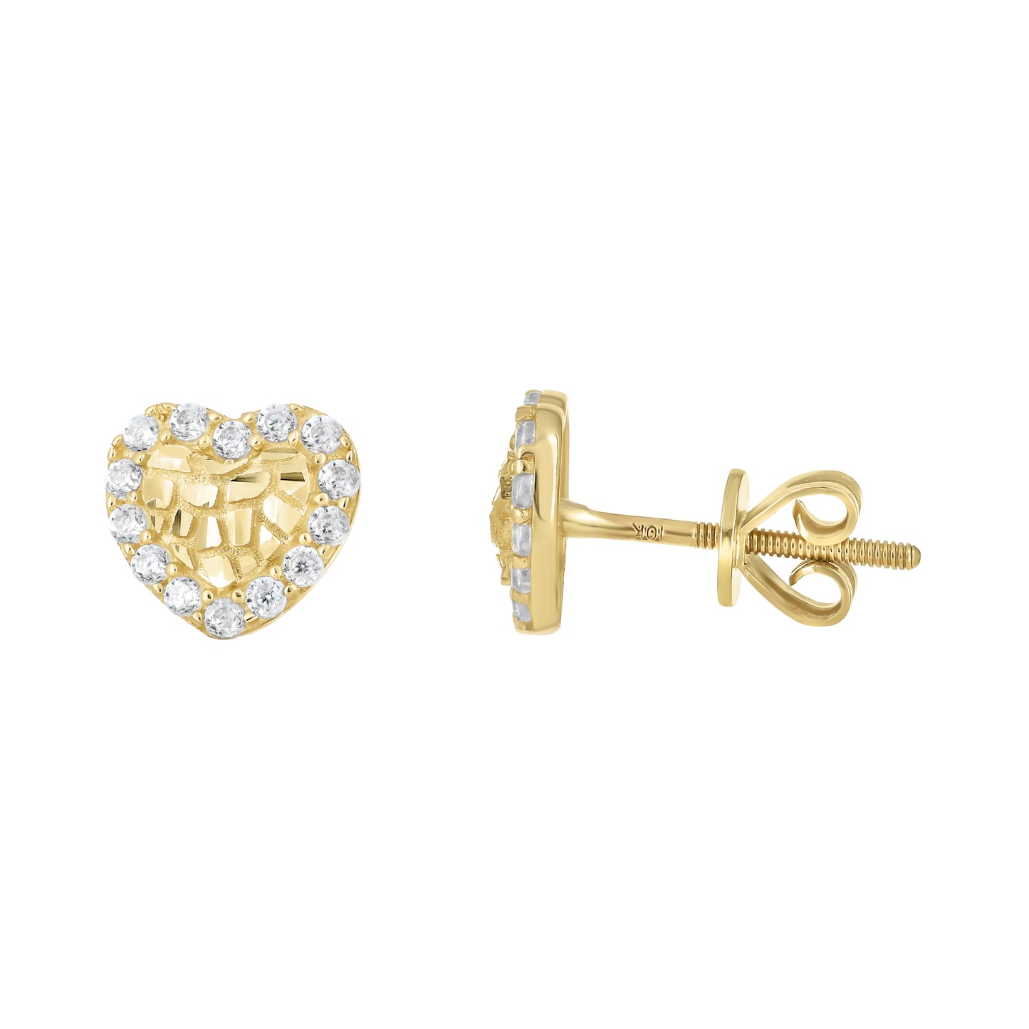 10k Yellow Gold Womens Cubic Zirconia Heart Stud Earrings