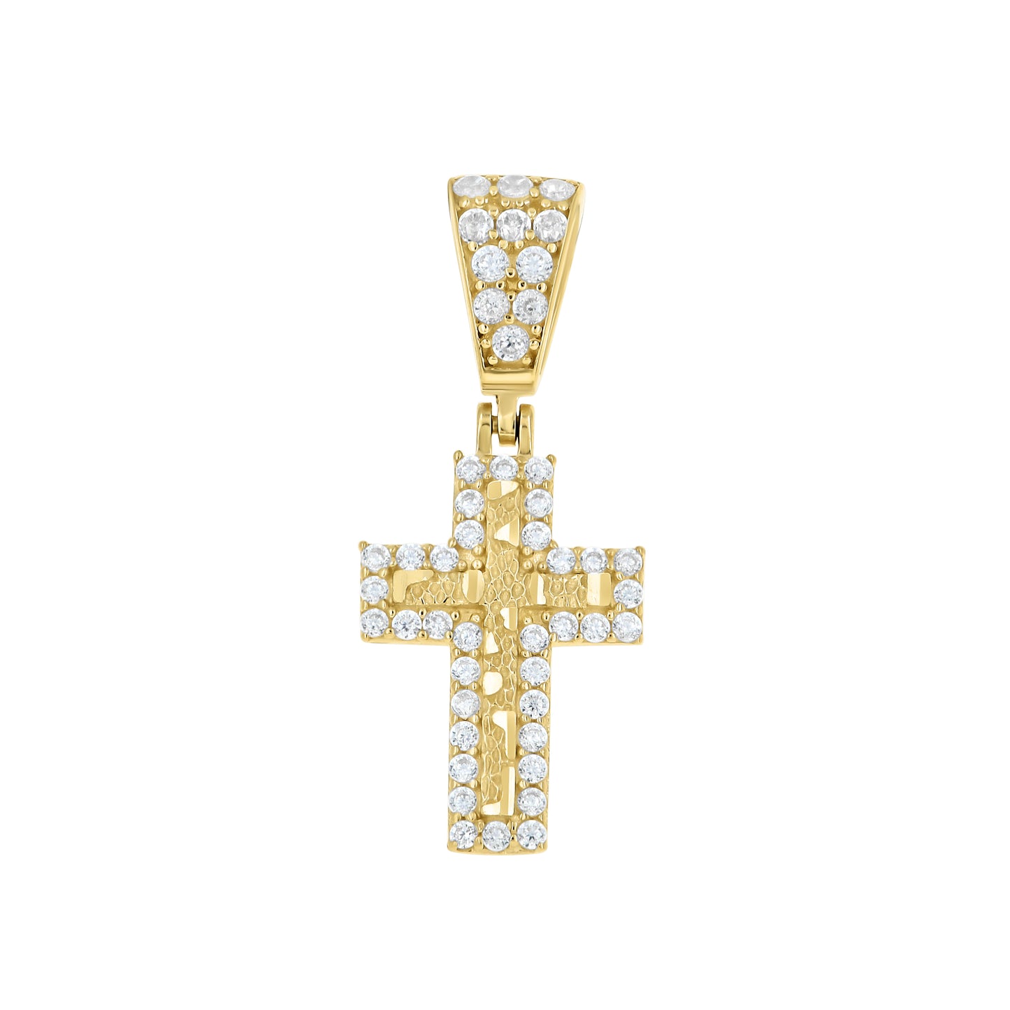 10k Yellow Gold Unisex Cubic-Zirconia Nugget Cross Religious Pendant