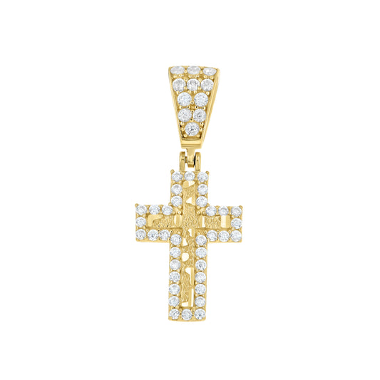 10k Yellow Gold Unisex Cubic-Zirconia Nugget Cross Religious Pendant