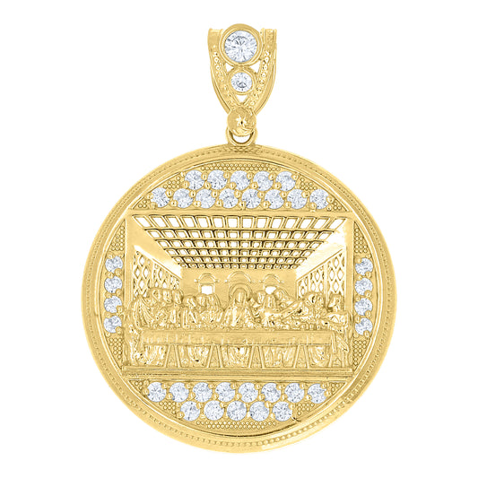 10k Yellow Gold Mens Cubic Zirconia Last Supper Religious Pendant