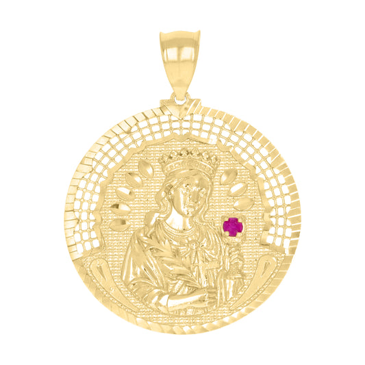 10k Yellow Gold Mens Purple Cubic Zirconia St. Barbara Religious Pendant
