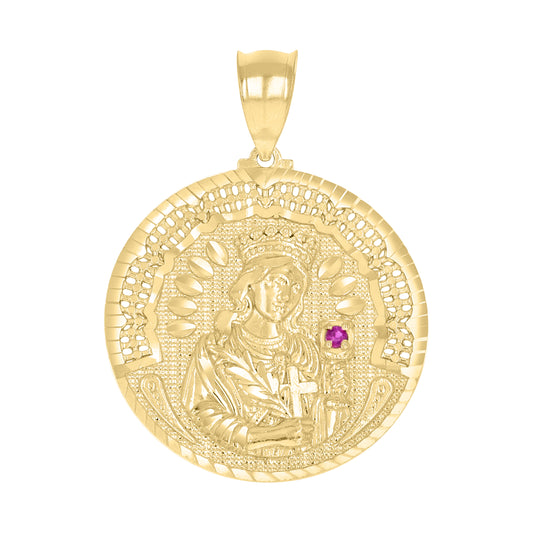 10k Yellow Gold Mens Purple Cubic Zirconia St. Barbara Religious Pendant