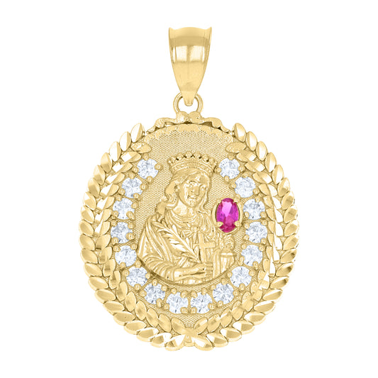 10k Yellow Gold Mens Round Oval White Purple Cubic Zirconia St. Barbara Religious Pendant