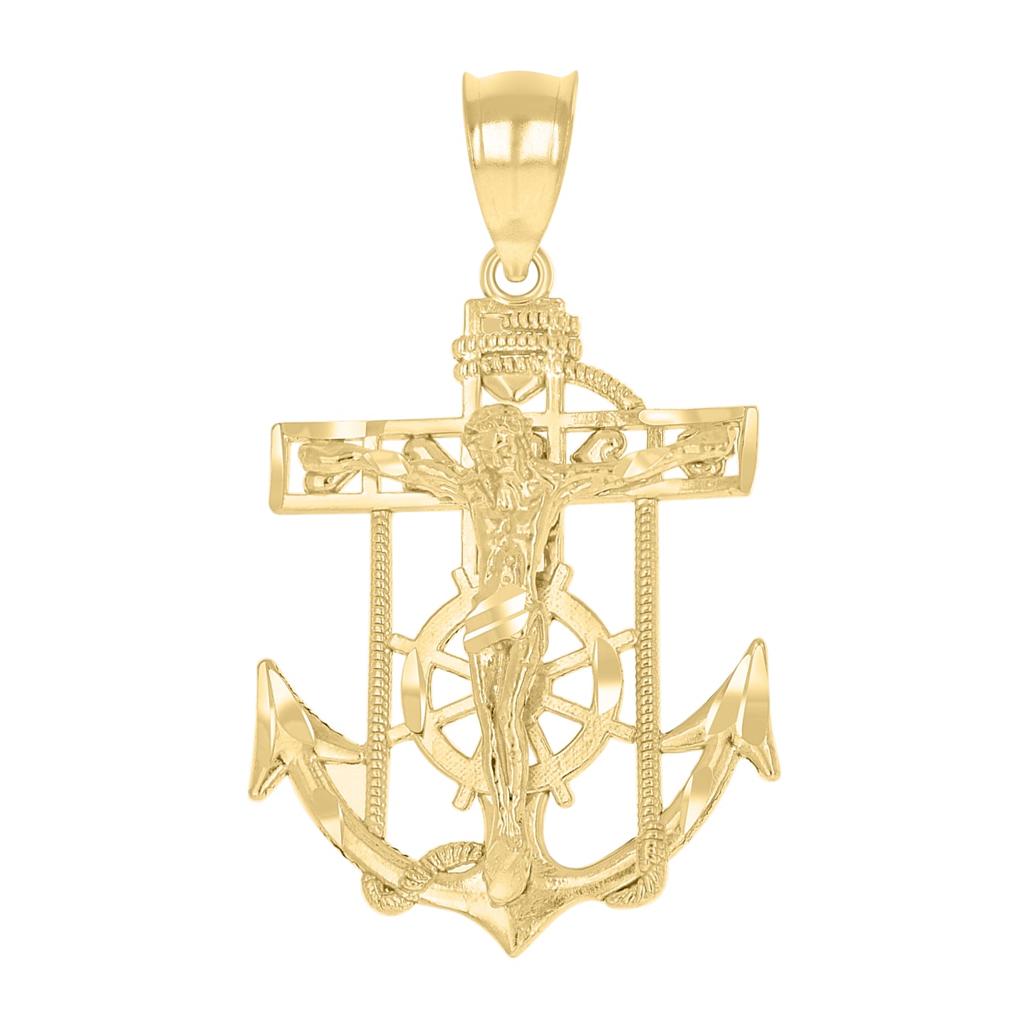 10k Yellow Gold Mens Anchor Crucifix Religious Charm Pendant