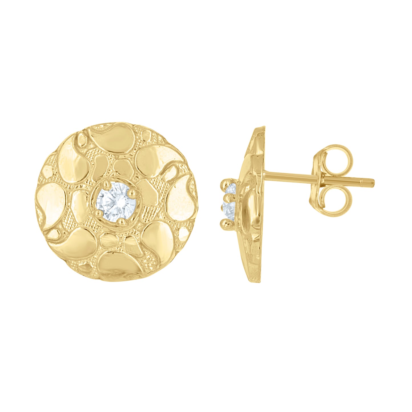 10k Yellow Gold Womens Cubic Zirconia Nugget Round Stud Earrings