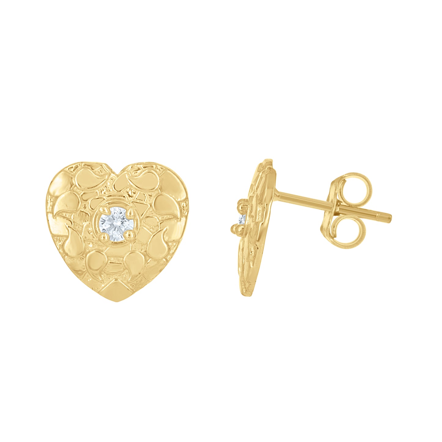 10k Yellow Gold Womens Cubic Zirconia Nugget Heart Stud Earrings