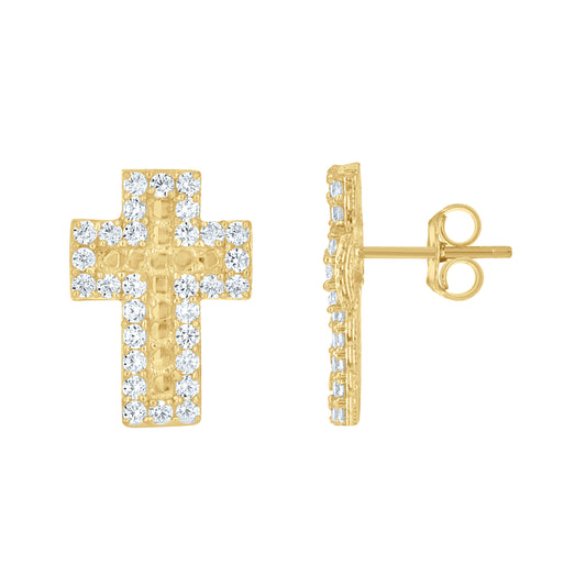 10k Yellow Gold Womens Cubic Zirconia Nugget Cross Stud Earrings