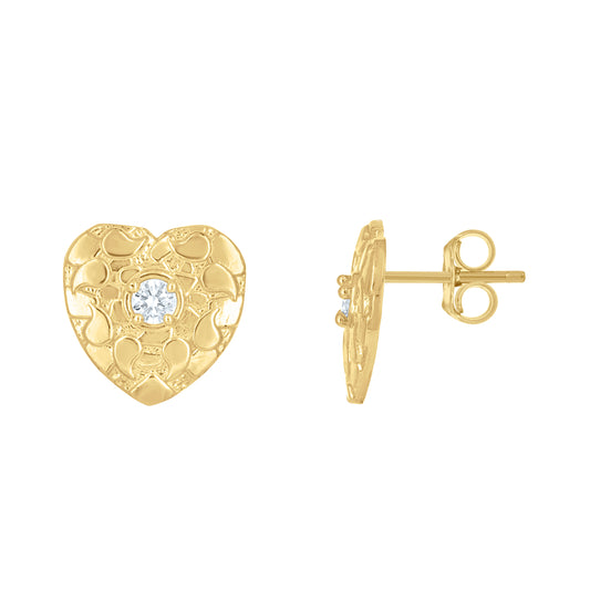 10k Yellow Gold Womens Cubic Zirconia Nugget Heart Stud Earrings