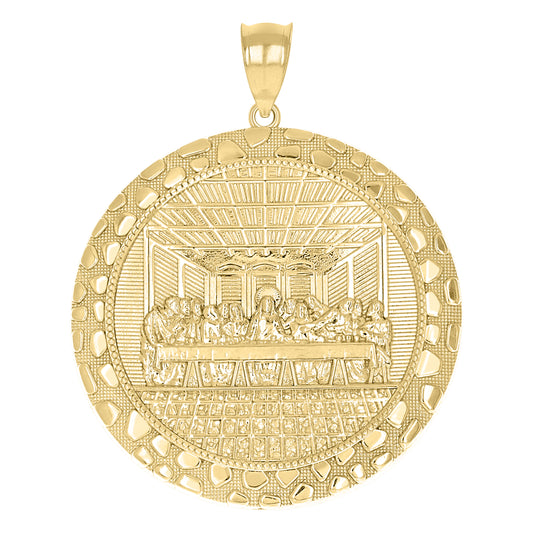 10k Yellow Gold Mens Nugget Last Supper Religious Charm Pendant