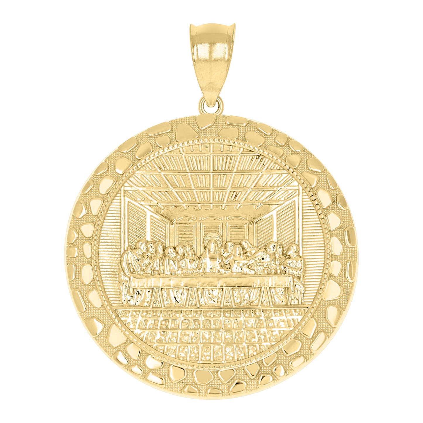 10k Yellow Gold Mens Nugget Last Supper Religious Charm Pendant