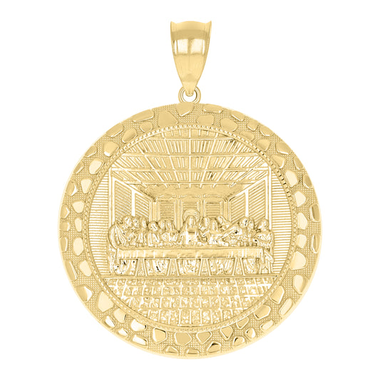 10k Yellow Gold Mens Nugget Last Supper Religious Charm Pendant