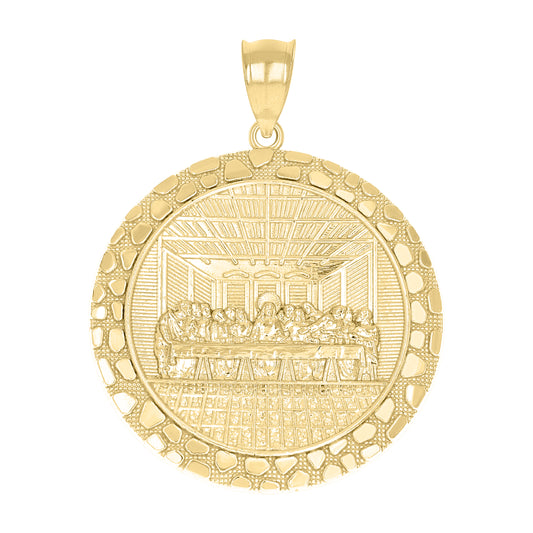 10k Yellow Gold Mens Nugget Last Supper Religious Charm Pendant