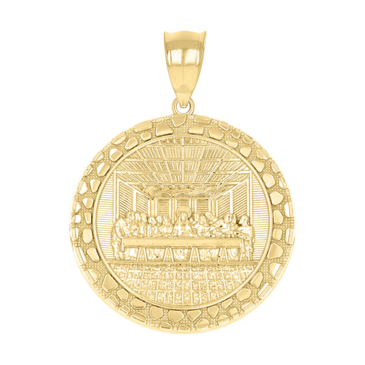 10k Yellow Gold Mens Nugget Last Supper Religious Charm Pendant