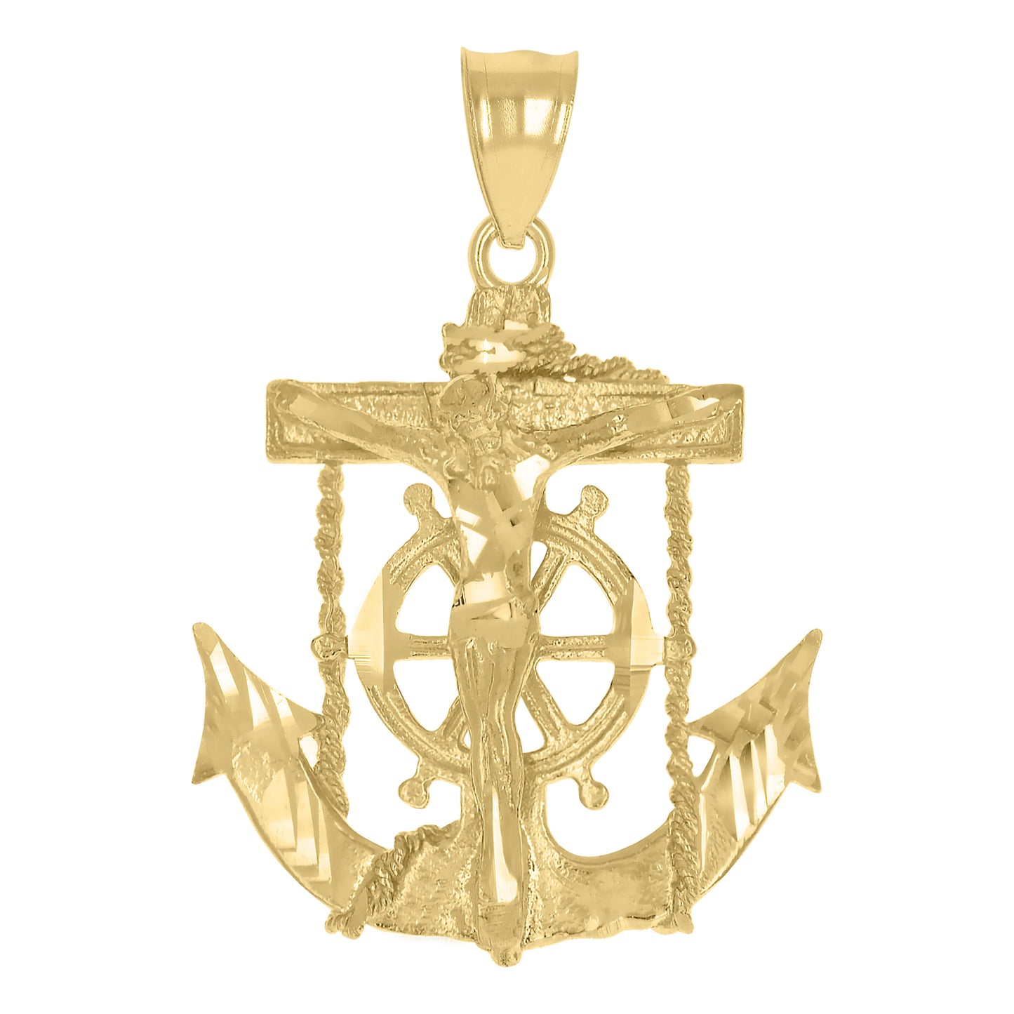 10kt Yellow Gold Men Anchor Crucifix Religious Charm Pendant