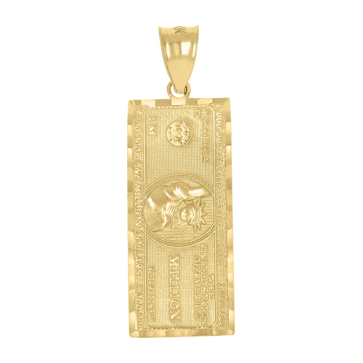 10k Yellow Gold Men One Million Dollar Bill Money Currency Charm Pendant