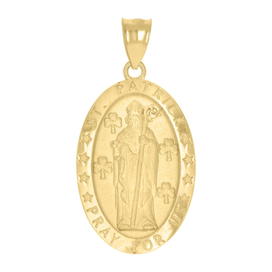 10kt Yellow Gold Unisex St. Patric Pray For Us Religious Charm Pendant