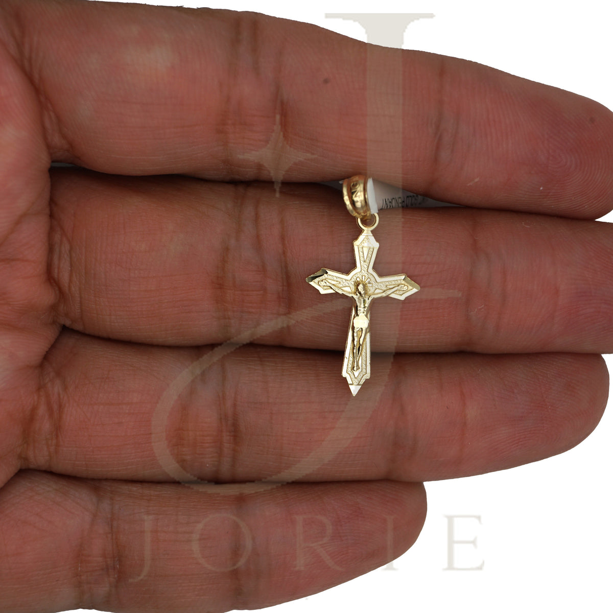 10k Yellow Gold Diamond-Cut Unisex Cross Crucifix Religious Charm Pendant
