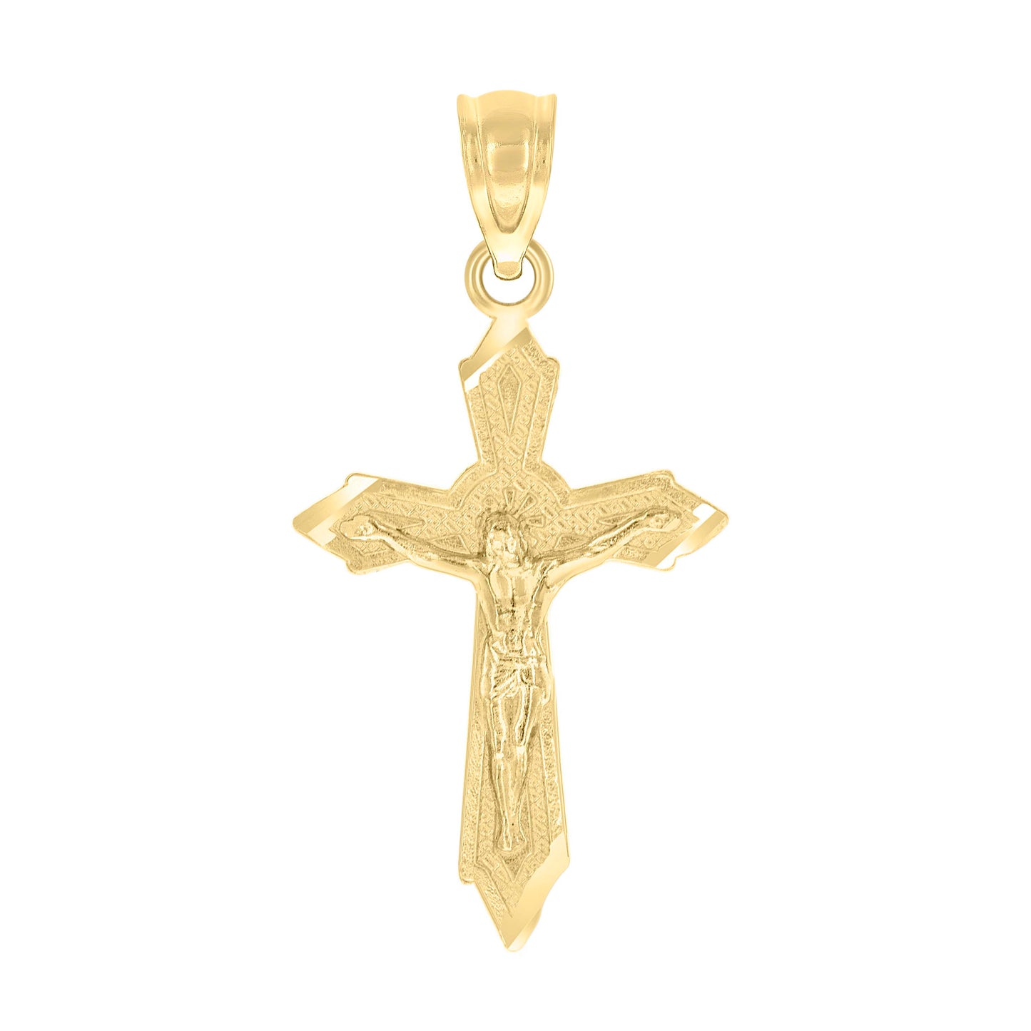 10kt Yellow Gold Diamond-Cut Unisex Cross Crucifix Religious Charm Pendant