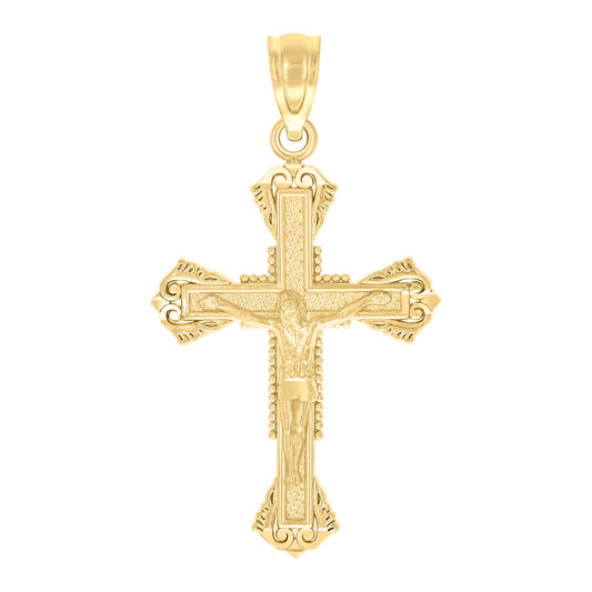 10kt Yellow Gold Unisex Textured Crucifix Cross Religious Charm Pendant