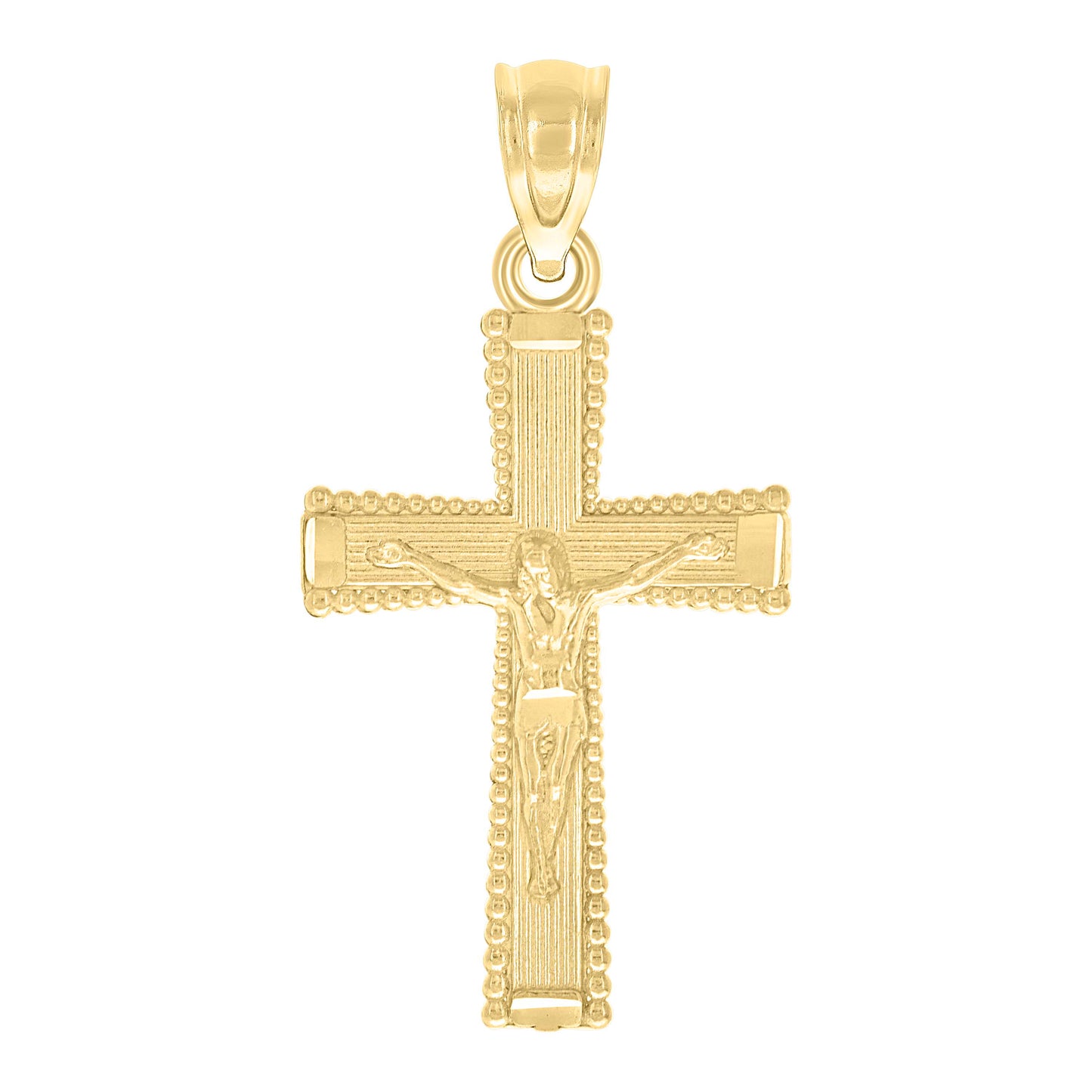 10kt Yellow Gold Unisex Textured Crucifix Cross Religious Charm Pendant