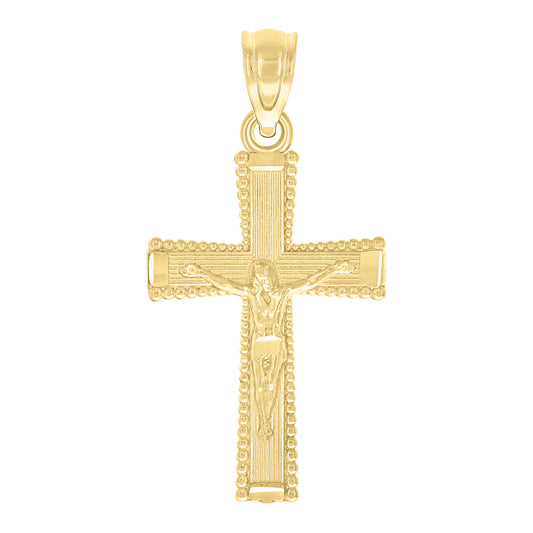 10kt Yellow Gold Unisex Textured Crucifix Cross Religious Charm Pendant