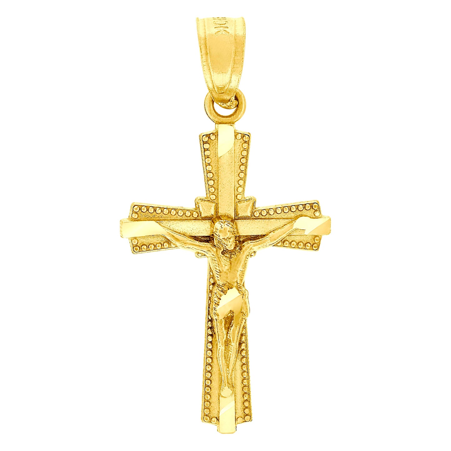 10kt Yellow Gold Diamond-Cut Unisex Cross Crucifix Religious Charm Pendant