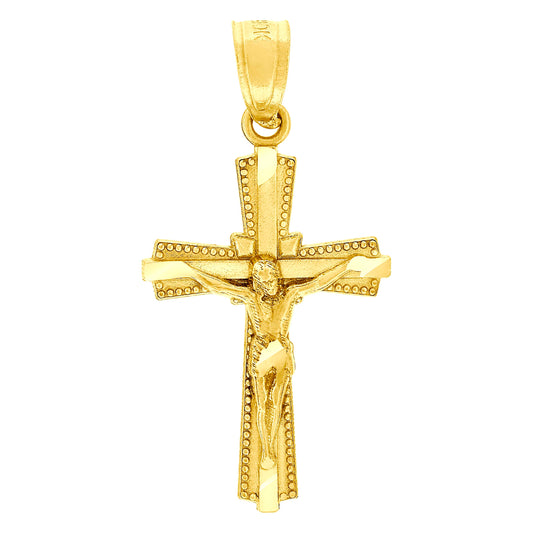 10kt Yellow Gold Diamond-Cut Unisex Cross Crucifix Religious Charm Pendant