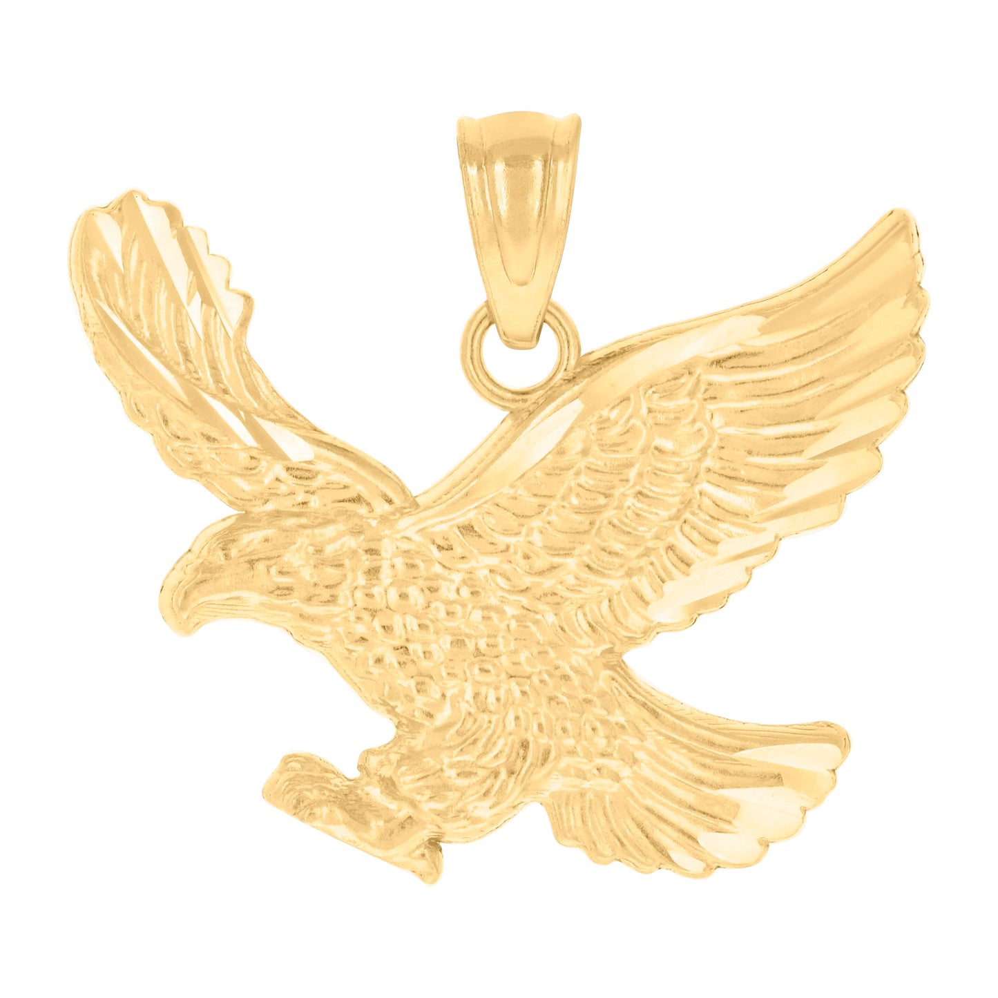 10k Yellow Gold Mens Diamond Cut Flying Eagle Bird Charm Pendant