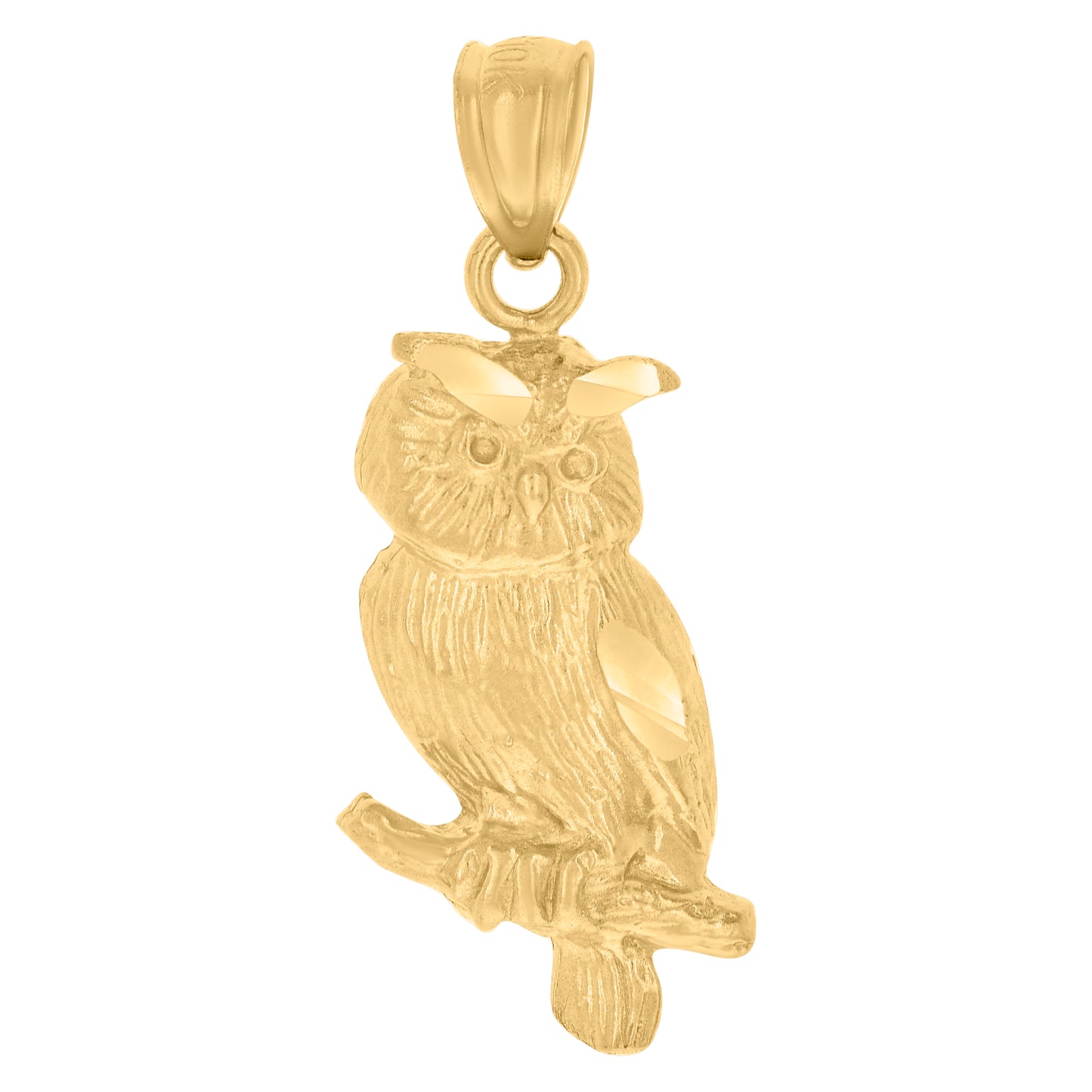 10k Yellow Gold Diamond Cut Womens Owl Animal Charm Pendant