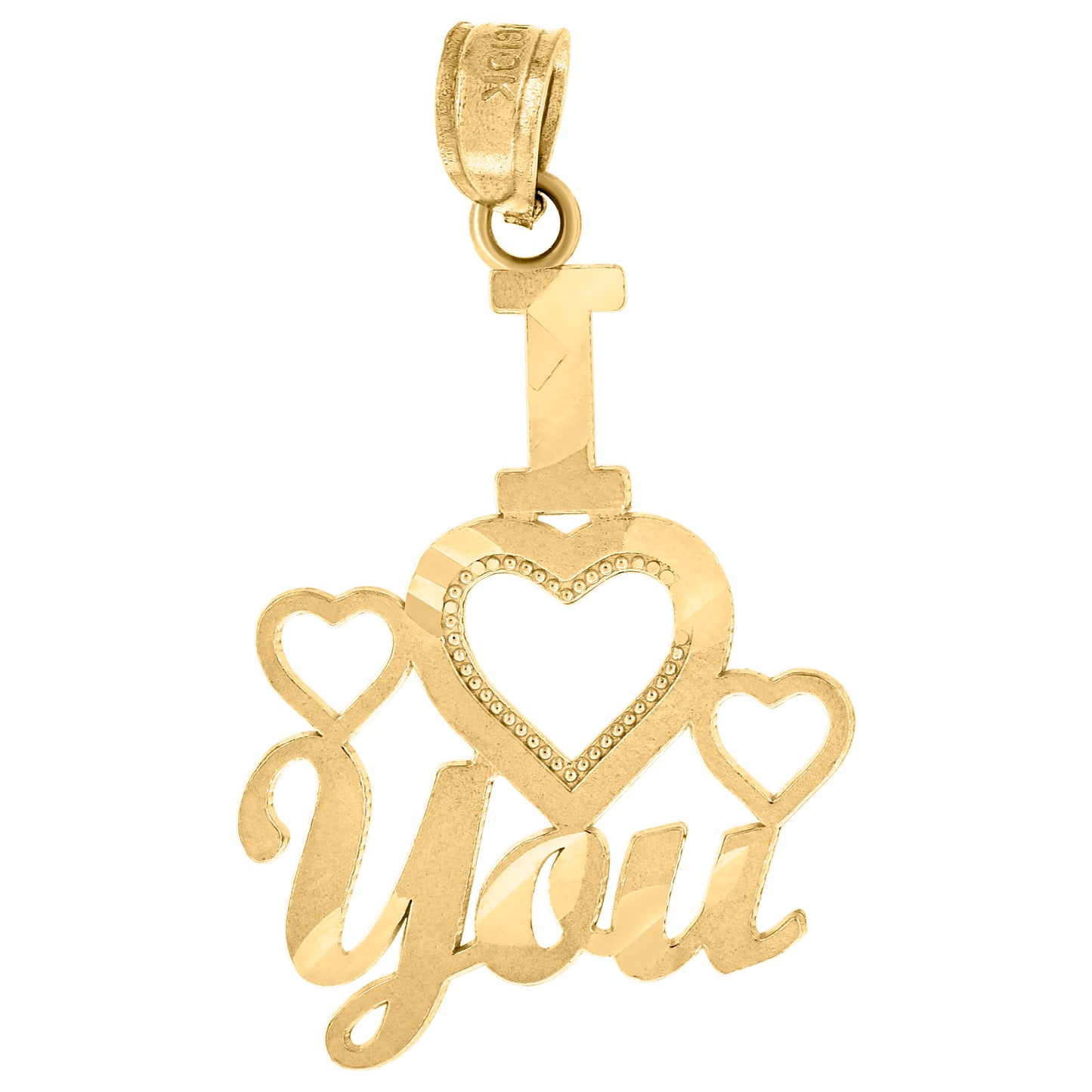 10k Yellow Gold Womens Diamond Cut I Love You Heart Charm Pendant