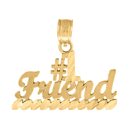 10k Yellow Gold Textured Unisex No. 1 Friend Letters & Words Charm Pendant