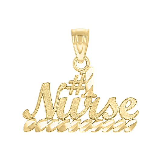 10k Yellow Gold Unisex No.1 Nurse Letters & Words Charm Pendant