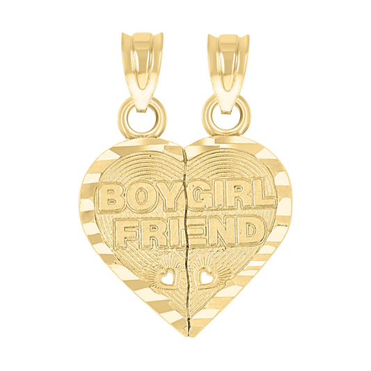 10k Yellow Gold Diamond Cut Unisex Boy Girl Friend Broken Heart Charm Pendant
