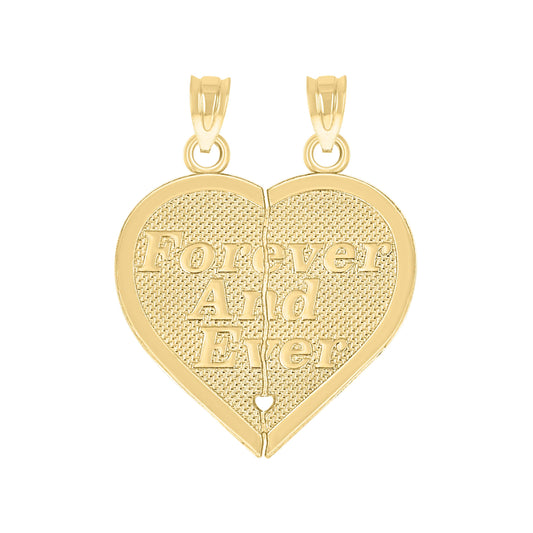 10k Gold Diamond Cut Unisex Friends Apart But Always Together Broken Heart Pendant