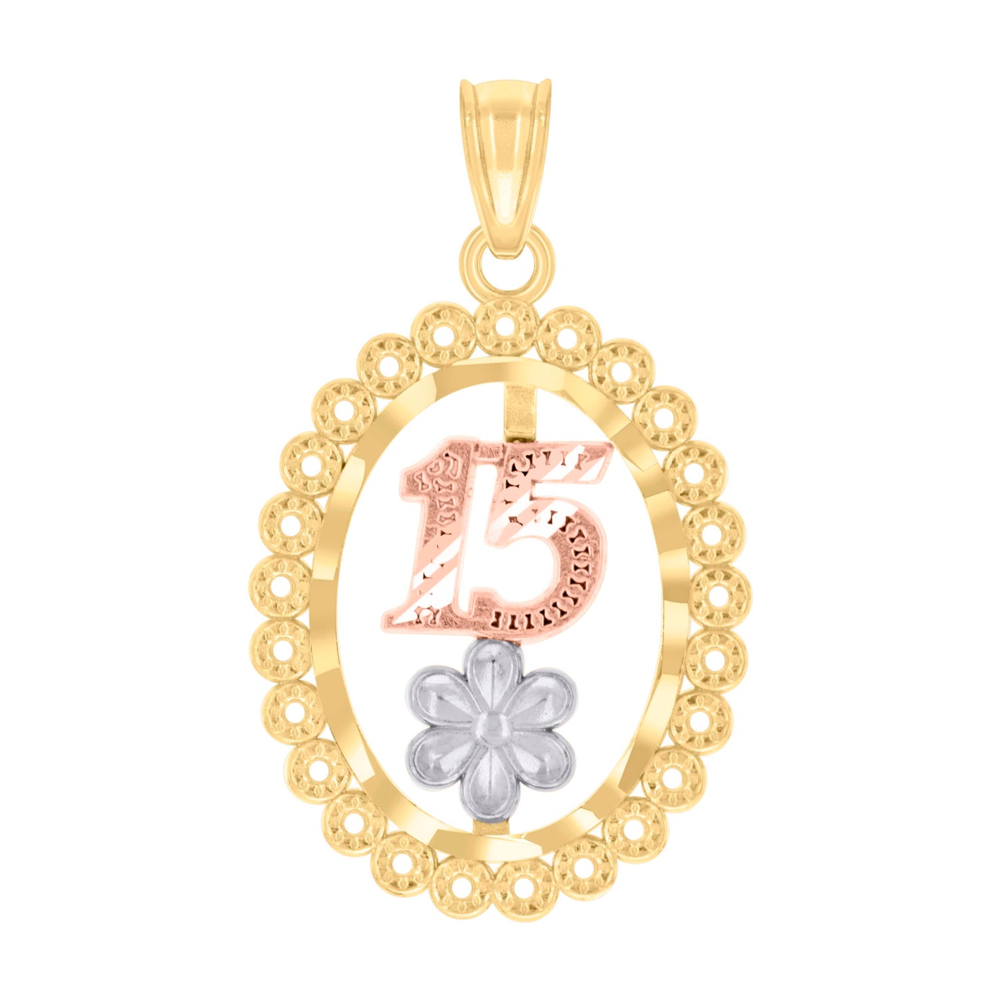 10k Gold Tri Color Womens 15 Anos Quinceanera Charm Pendant