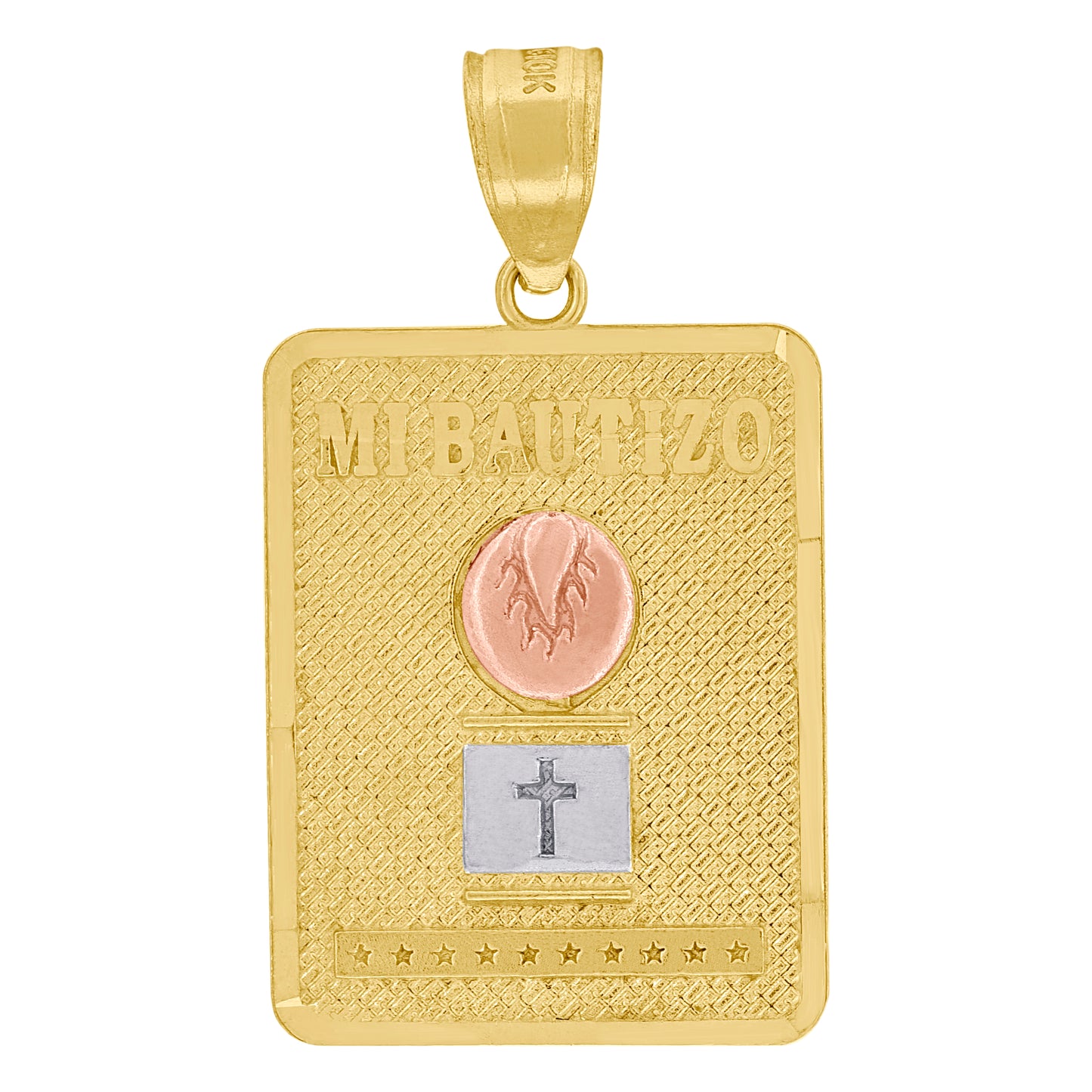 10kt Gold Two-Tone Unisex Mi Bautizo My Baptism Square Cross Religious Pendant