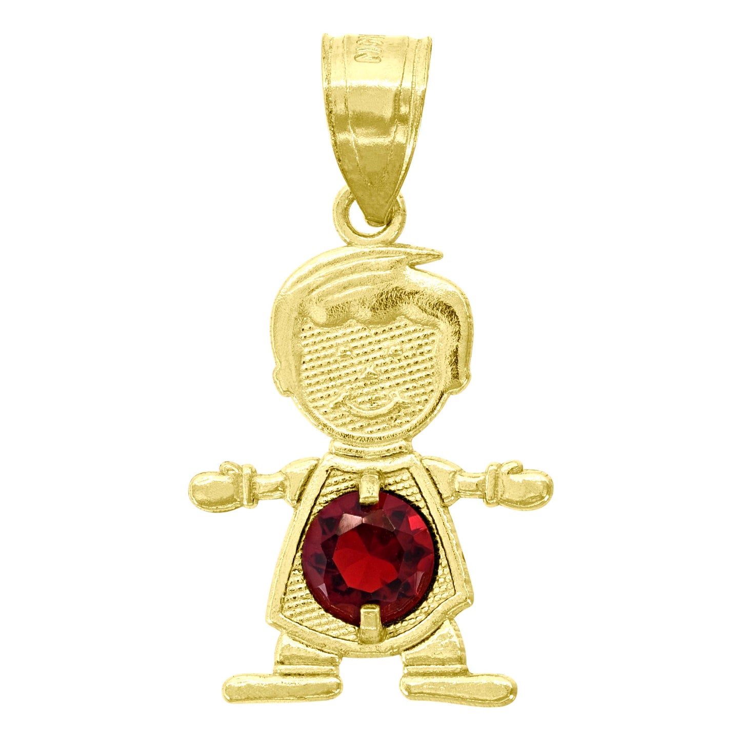 10k Yellow Gold Textured Baby Deep Red Cubic Zirconia January Boy Charm Pendant