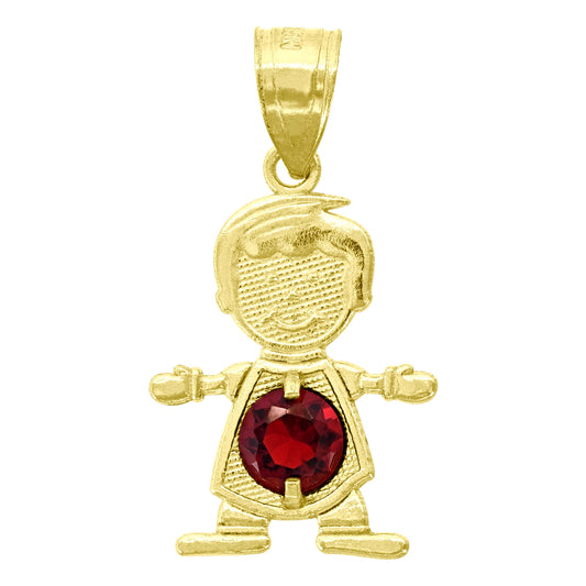 10k Yellow Gold Textured Baby Deep Red Cubic Zirconia January Boy Charm Pendant