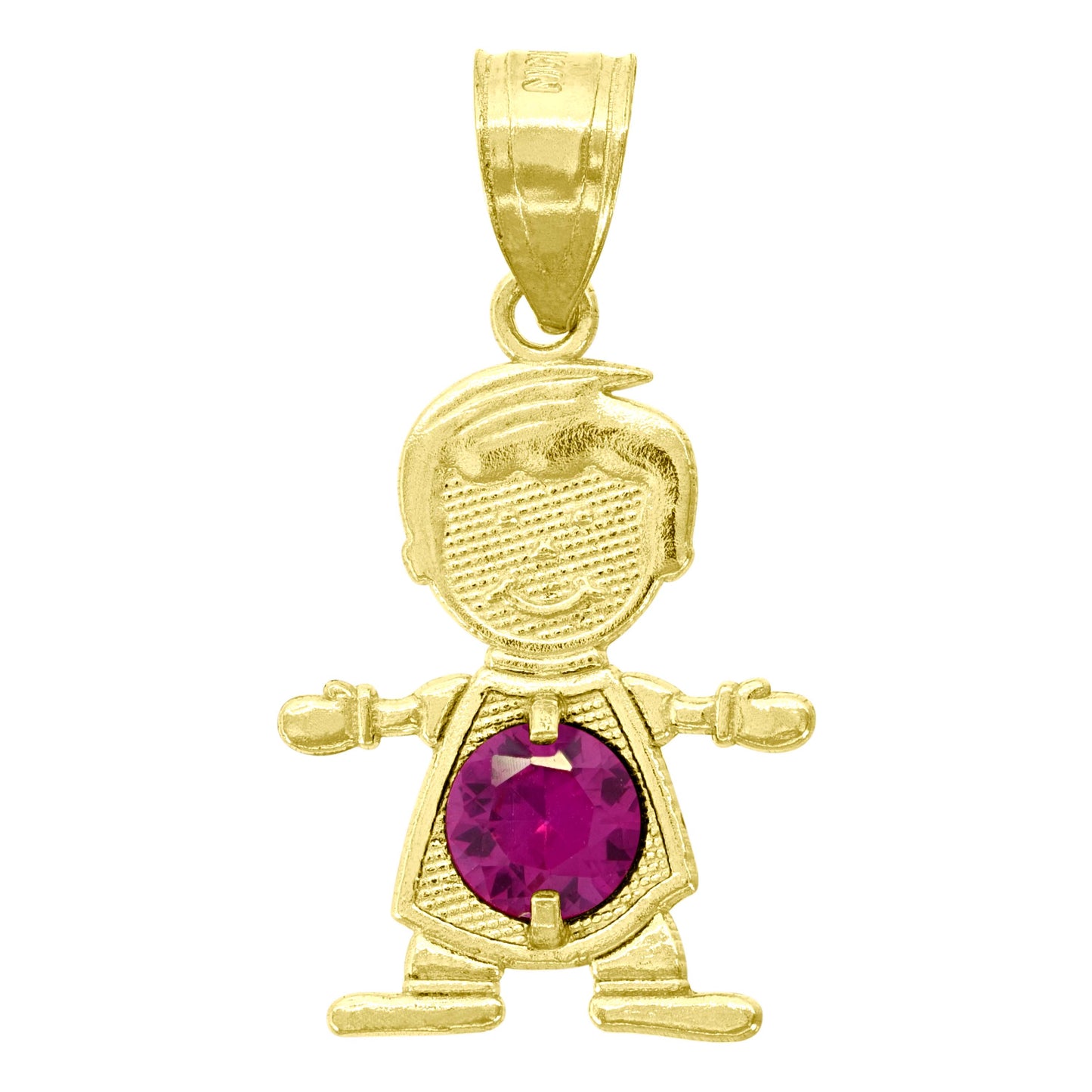 10k Yellow Gold Textured Baby Purple Cubic Zirconia Boy Charm Pendant