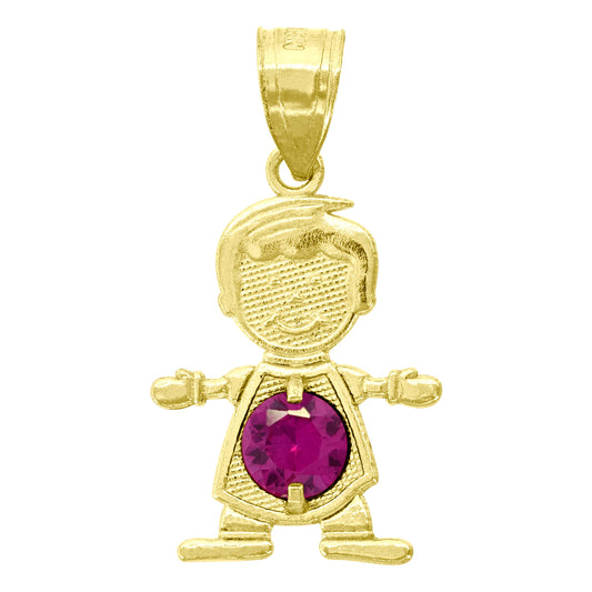 10k Yellow Gold Textured Baby Purple Cubic Zirconia Boy Charm Pendant