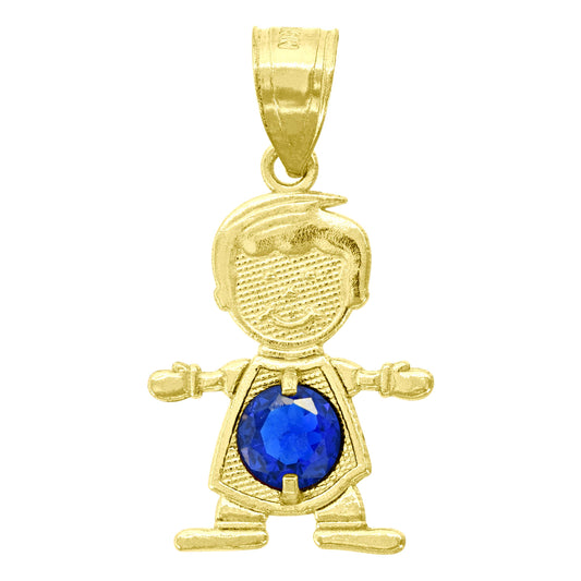 10k Yellow Gold Textured Baby Deep Blue Cubic Zirconia September Boy Charm Pendant