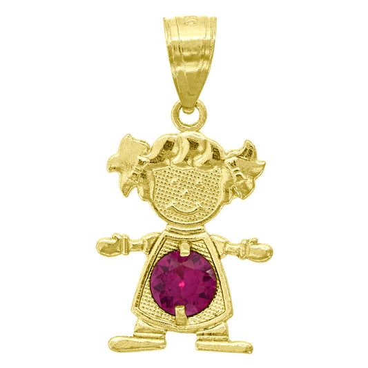 10k Yellow Gold Textured Baby Magenta Cubic Zirconia Girl Charm Pendant