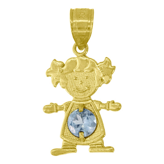 10k Yellow Gold Textured Baby Light Blue Cubic Zirconia March Girl Charm Pendant