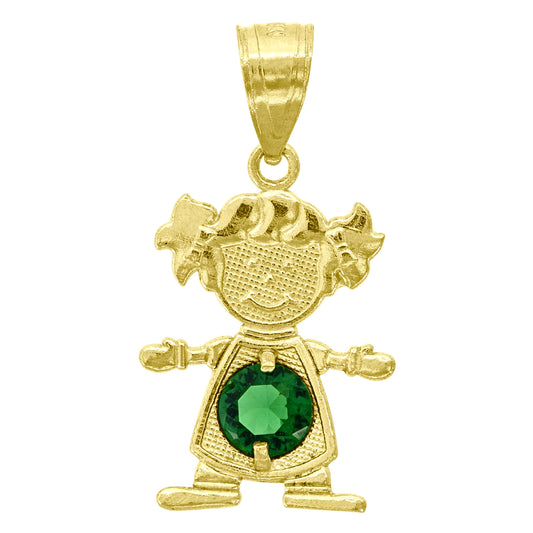 10k Yellow Gold Textured Baby Dark Green Cubic Zirconia May Girl Charm Pendant