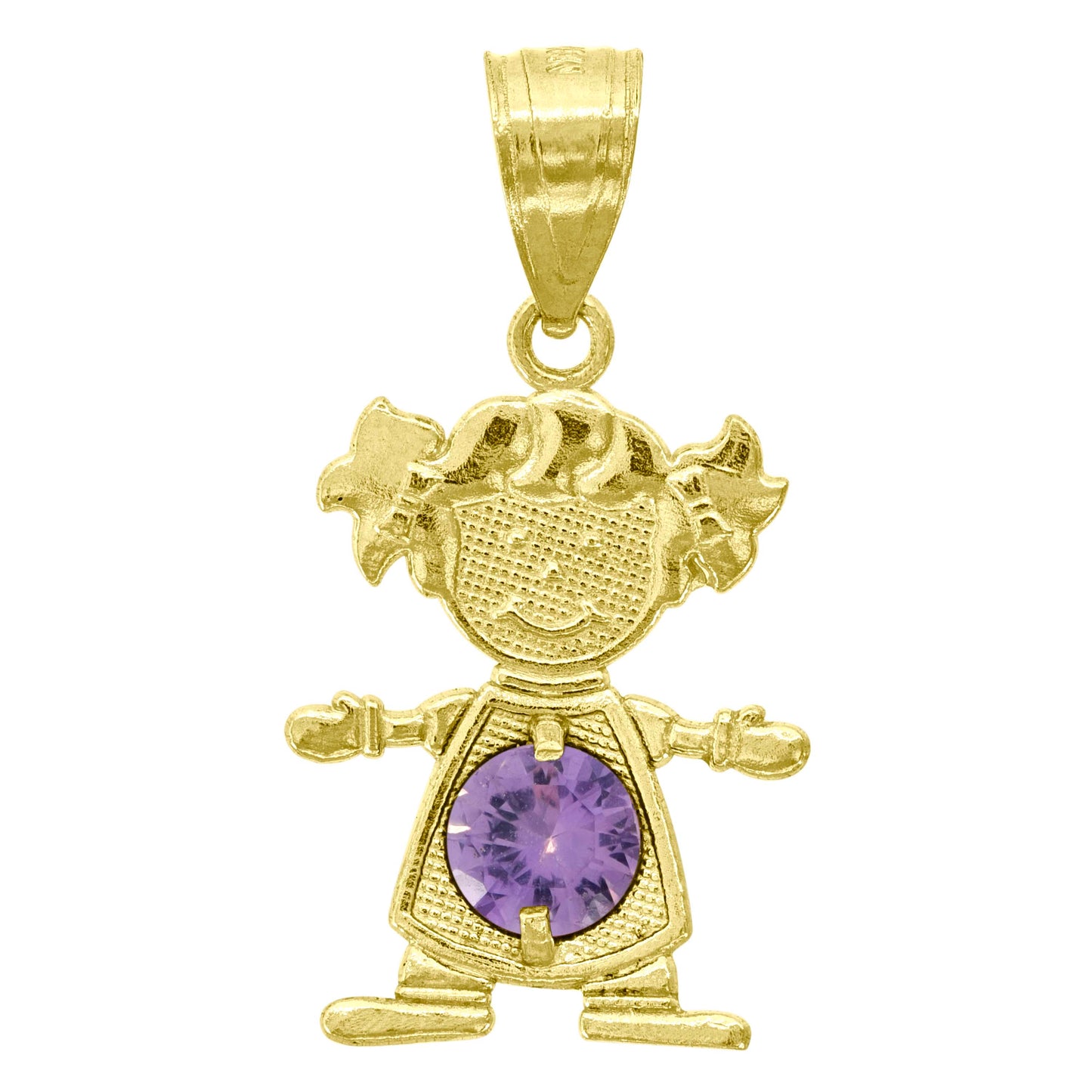 10k Yellow Gold Womens Purple Cubic Zirconia Baby Girl Charm Pendant